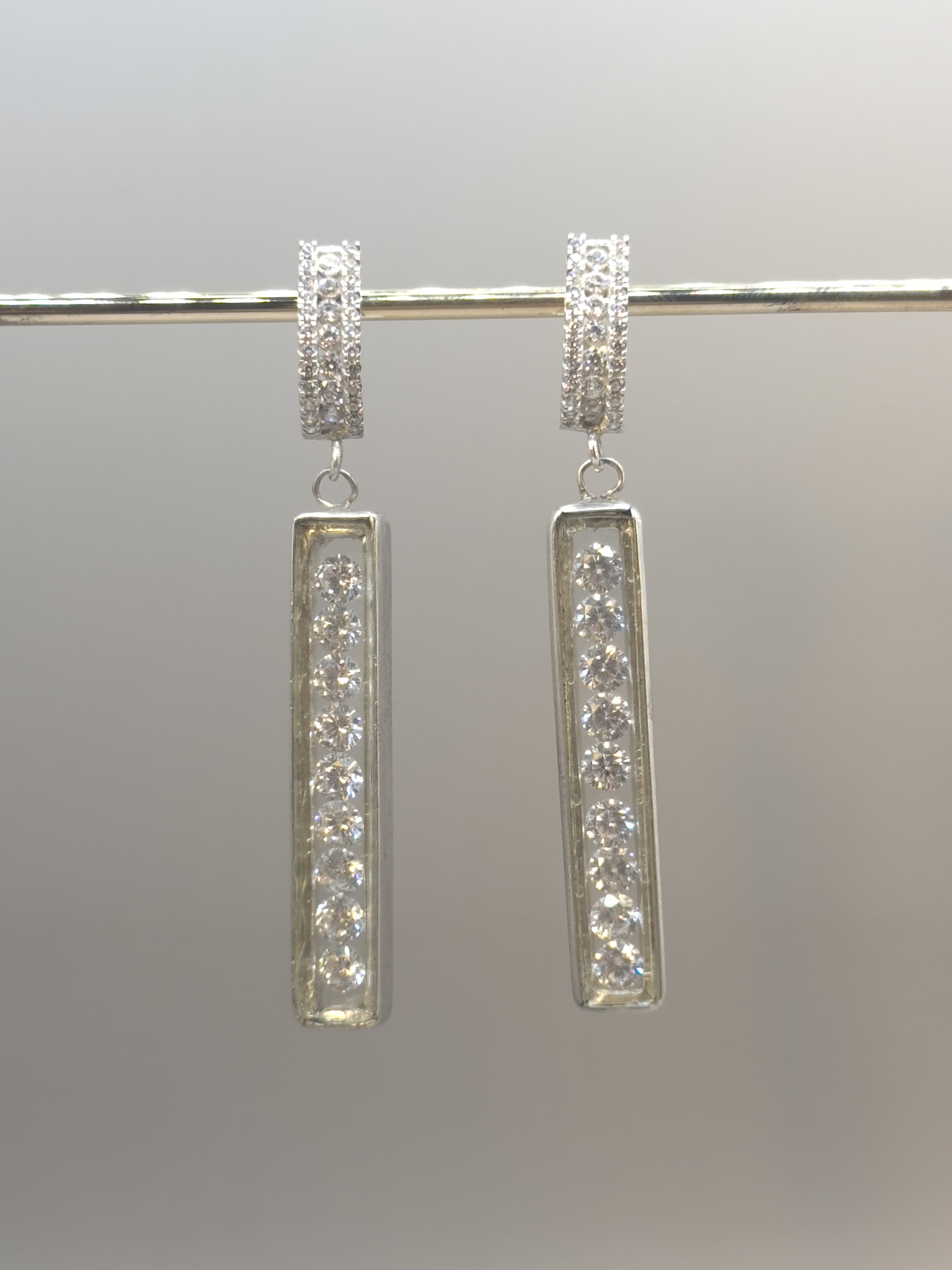 Drop Hoop Glass Box Earrings